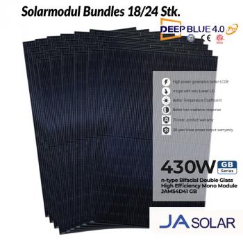 JA Solar JAM54D41 GB/LB 430W Bifaziales Glas-Glas Full Black Solarmodul 18/24 Stk.